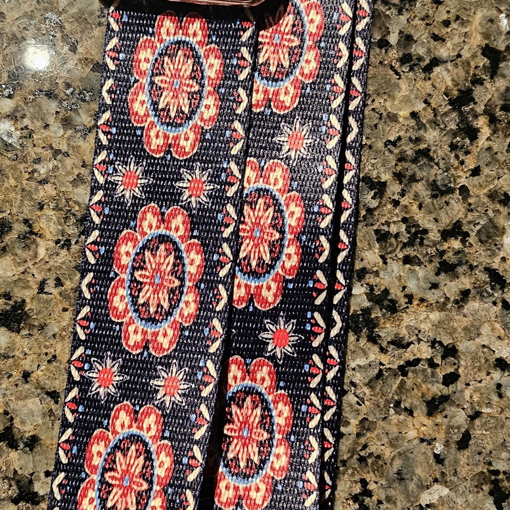 Floral Patterned Black and Red Women's Belt